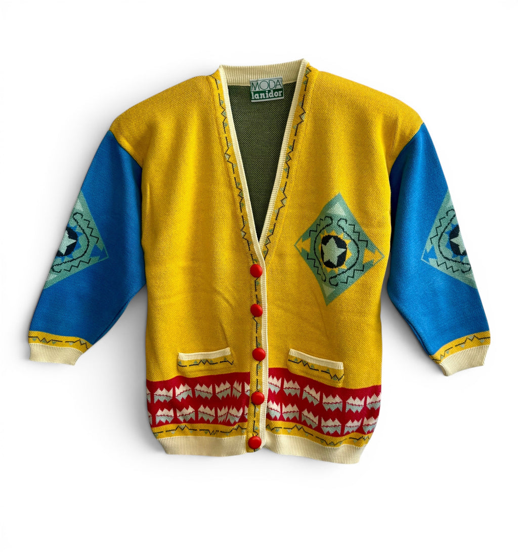 Vintage Lanidor Colour Block Cotton Cardigan — Portuguese Made