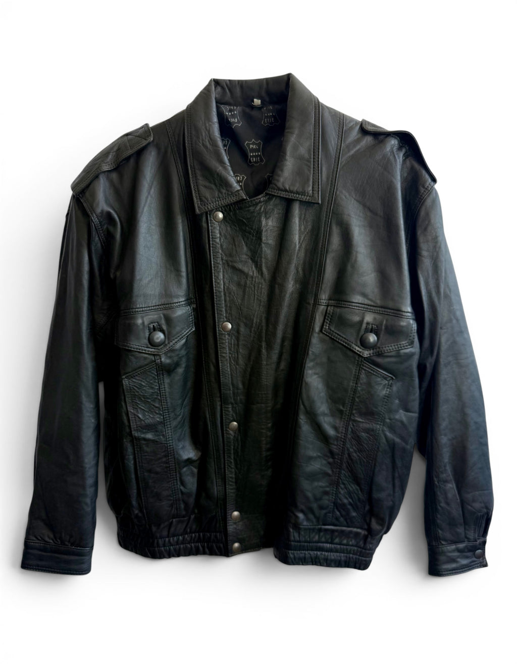 Vintage Black Leather Bomber Jacket