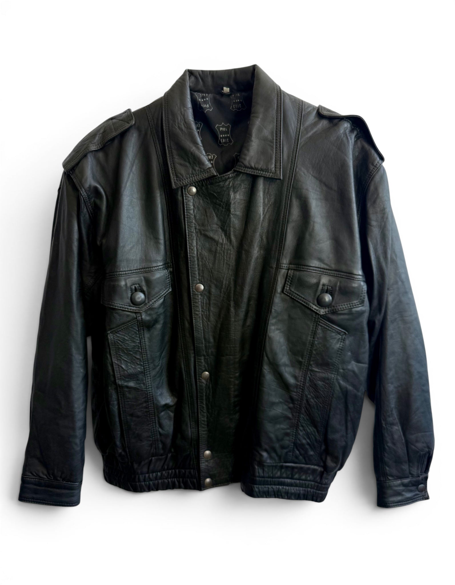 Vintage Black Leather Bomber Jacket