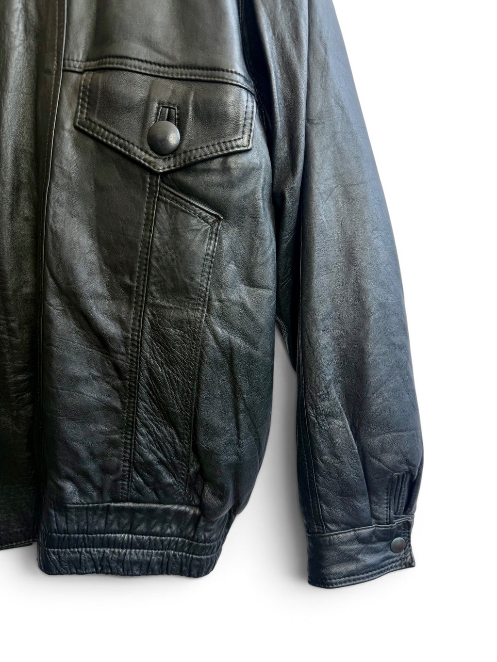 Vintage Black Leather Bomber Jacket