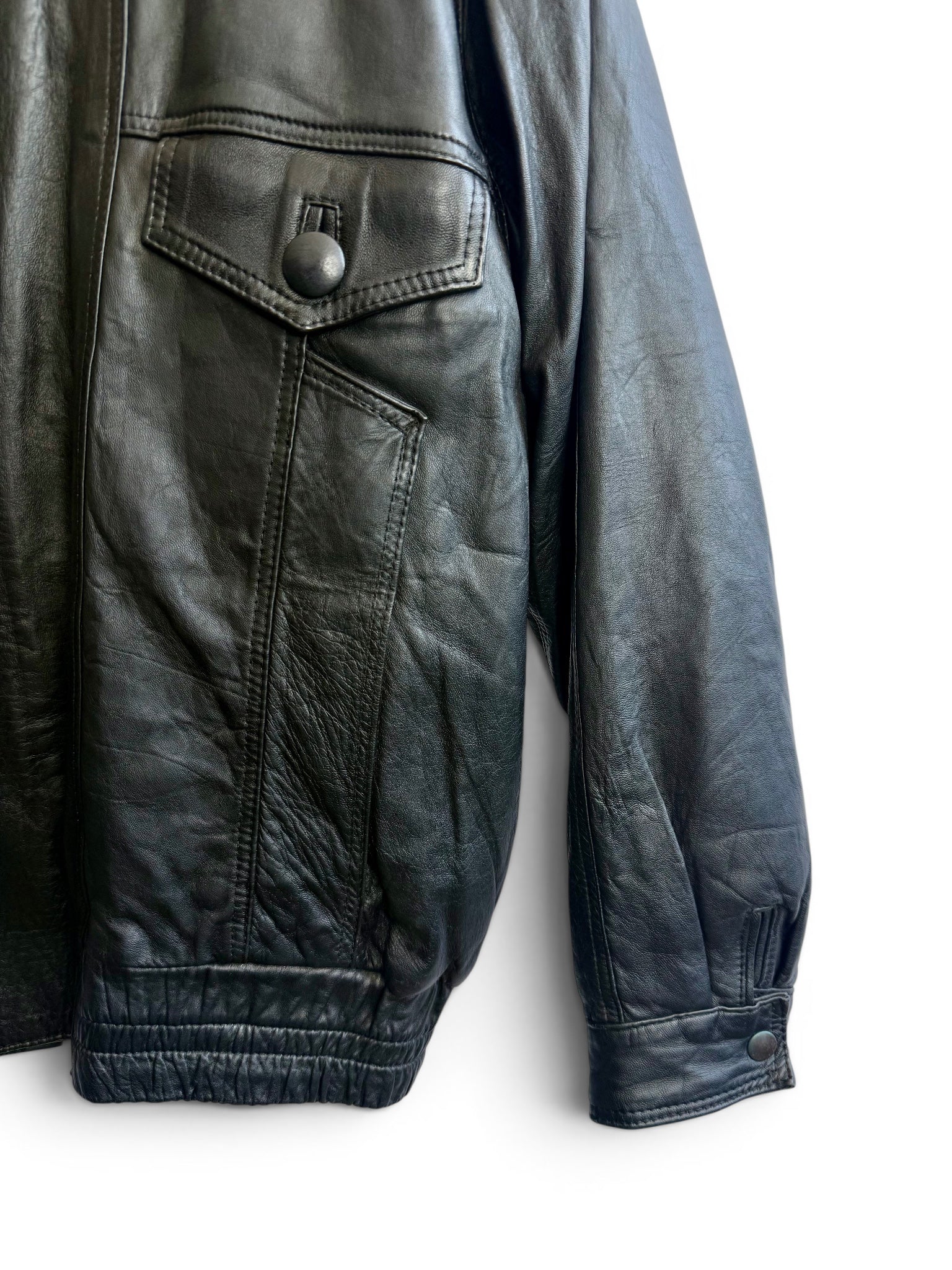 Vintage Black Leather Bomber Jacket