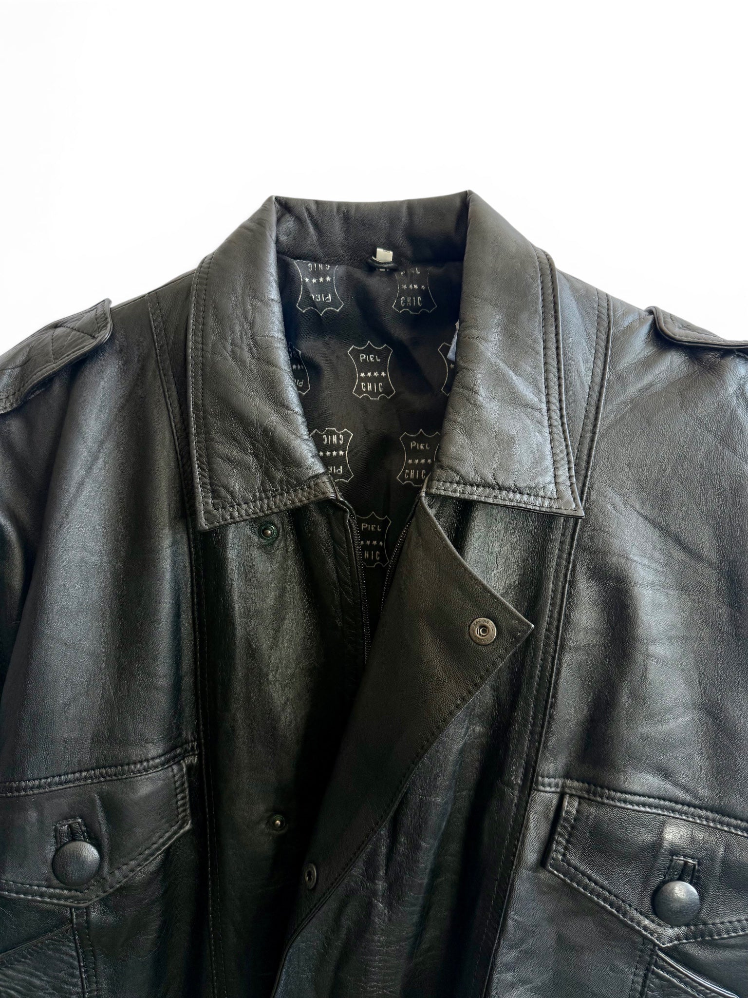Vintage Black Leather Bomber Jacket
