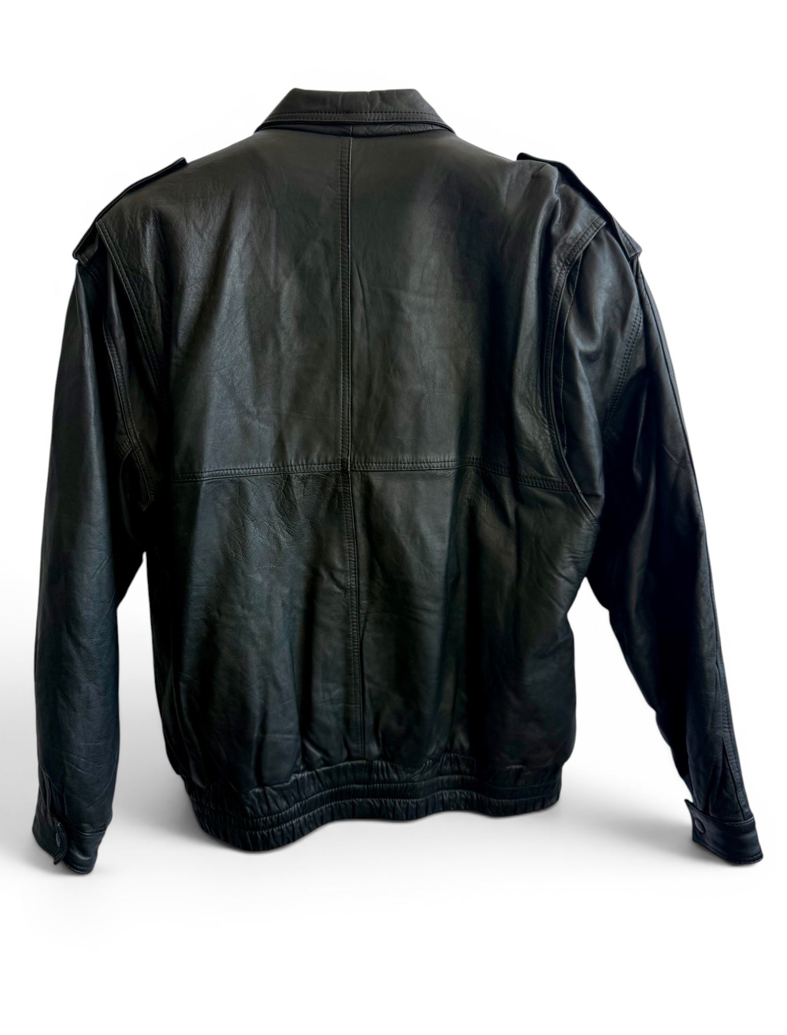 Vintage Black Leather Bomber Jacket
