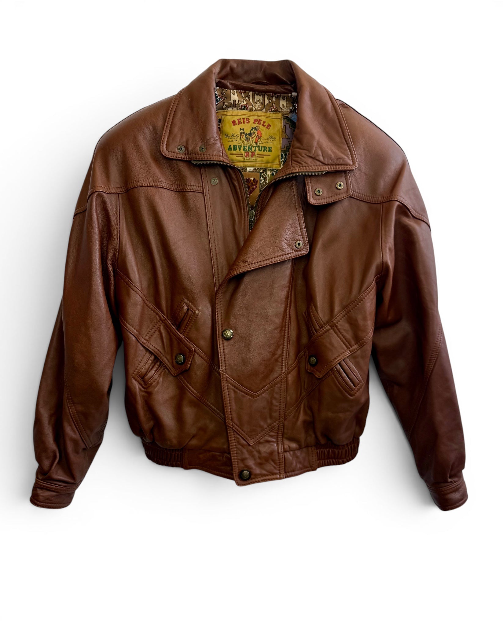 Vintage Reis Pele Brown Leather Bomber Jacket