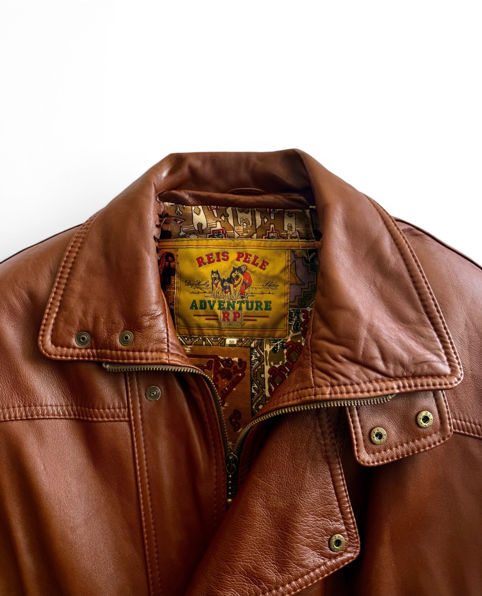 Vintage Reis Pele Brown Leather Bomber Jacket