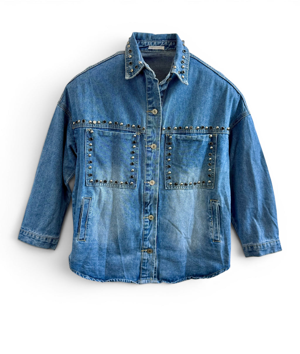 Vintage Studded Denim Overshirt Jacket (Y2K)