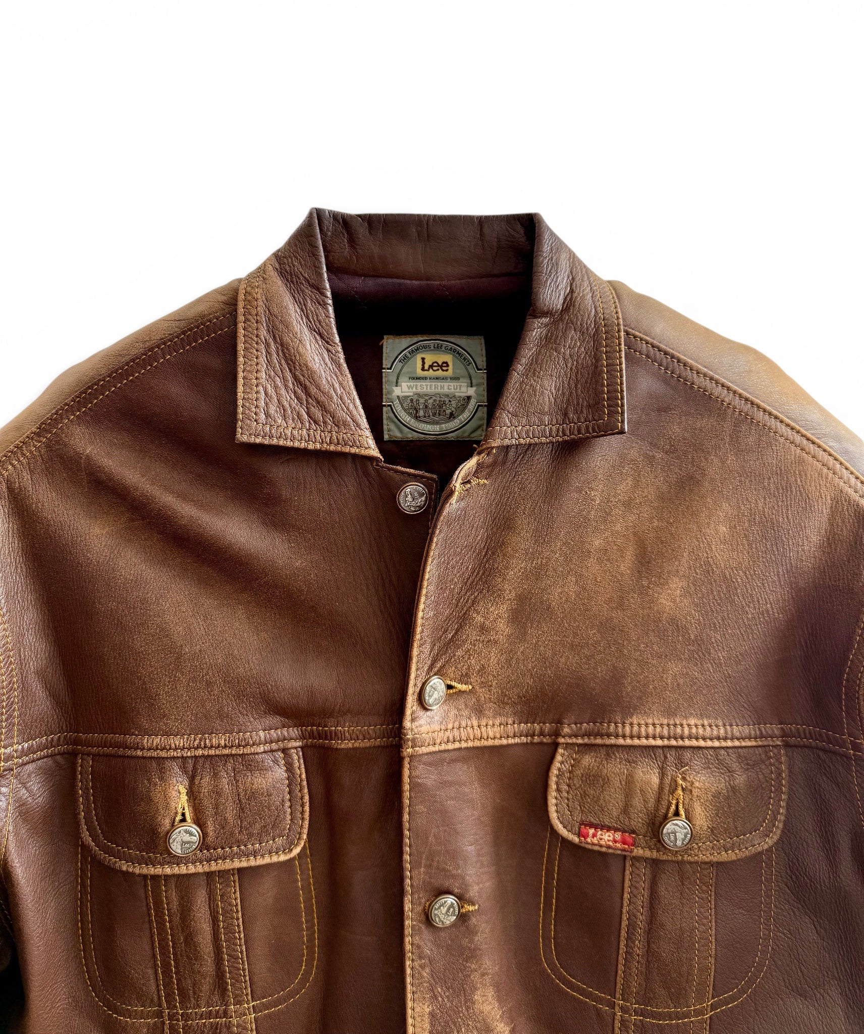 Vintage Lee Western Cut Leather Trucker Jacket