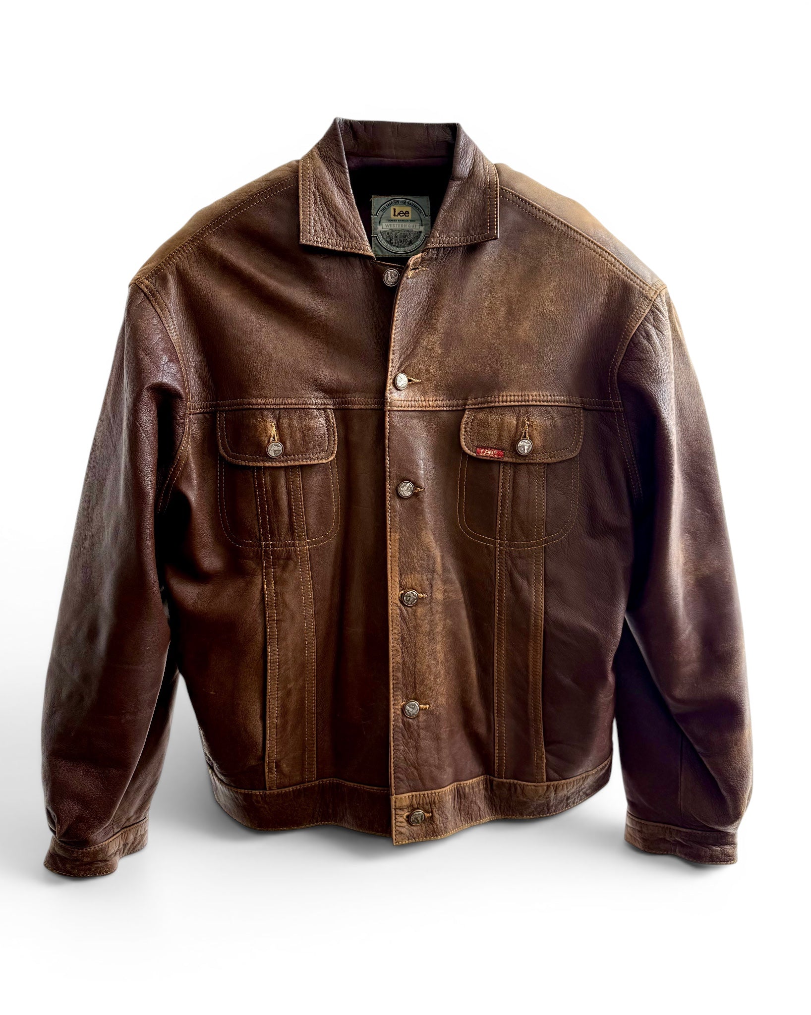 Vintage Lee Western Cut Leather Trucker Jacket