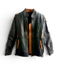 Vintage Dark Grey - Tan Leather Moto Jacket-70s/80s