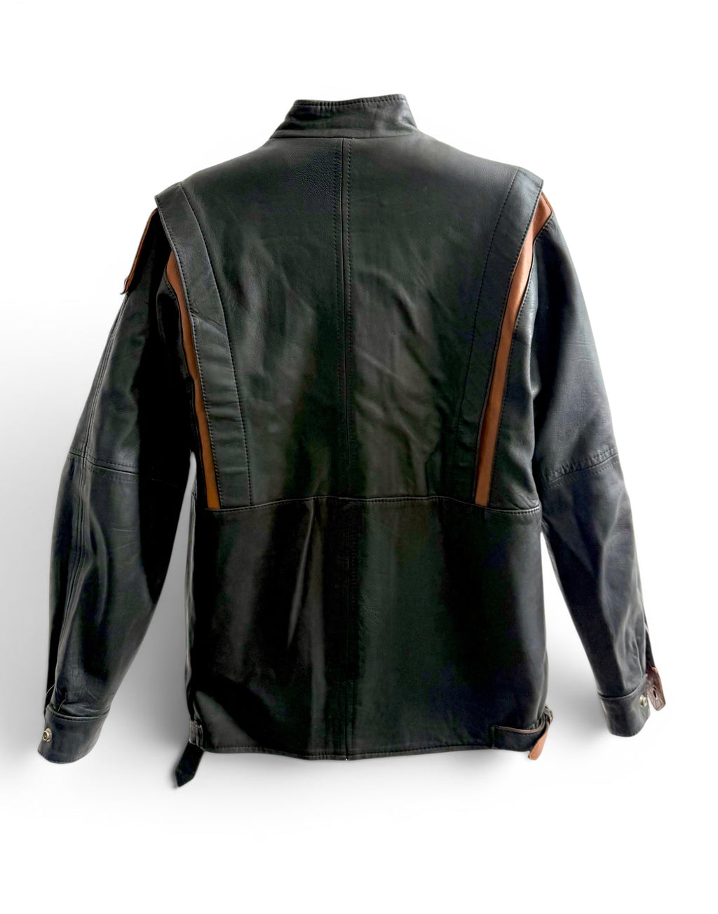 Vintage Dark Grey - Tan Leather Moto Jacket-70s/80s