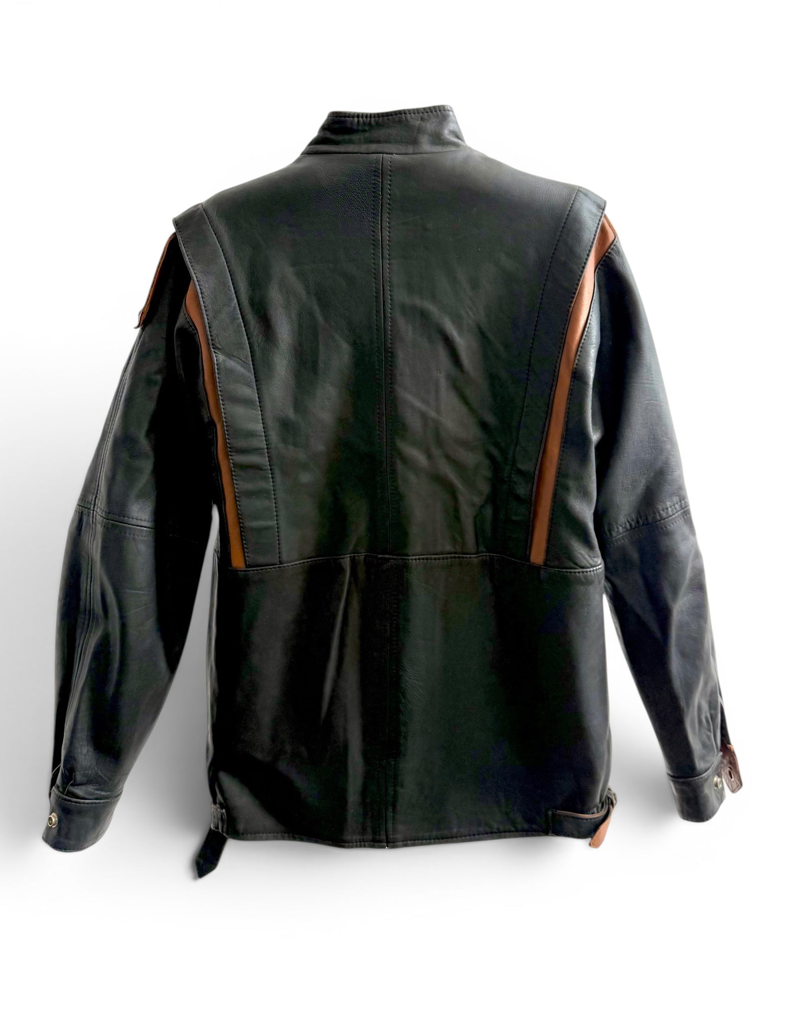 Vintage Dark Grey - Tan Leather Moto Jacket-70s/80s