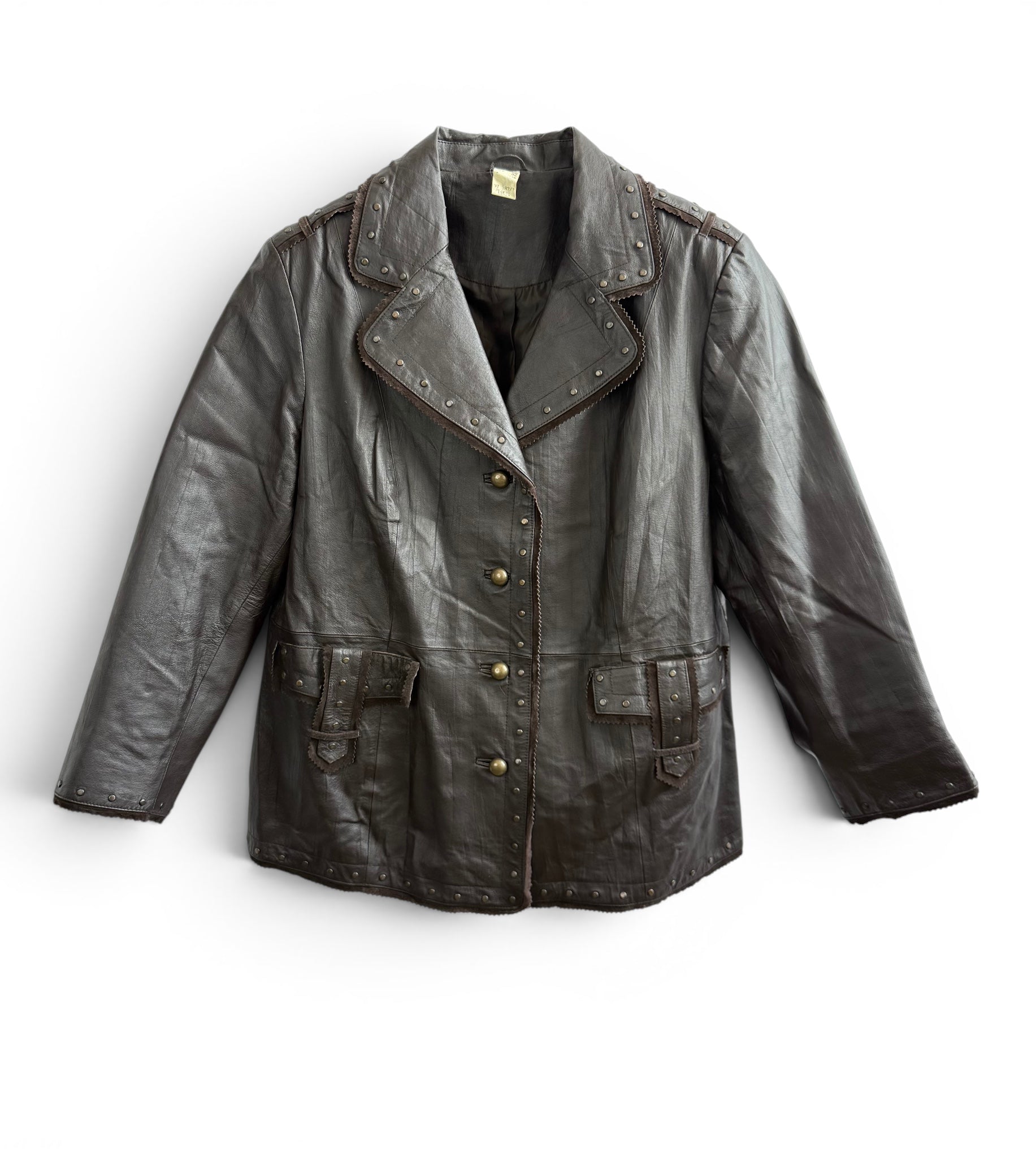 Vintage Studded Leather Jacket — Brown