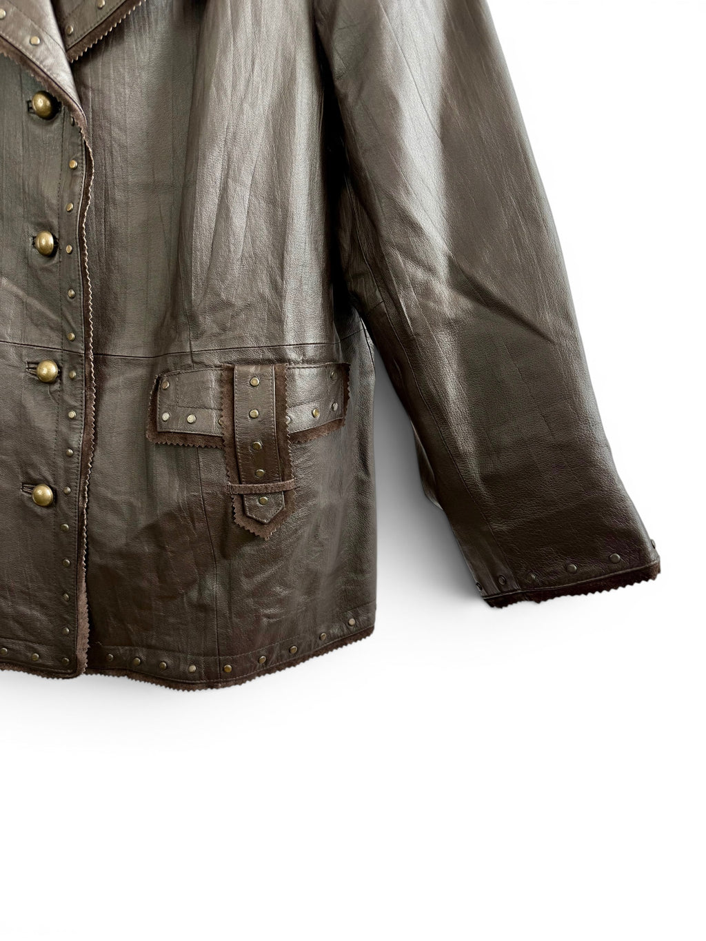 Vintage Studded Leather Jacket — Brown