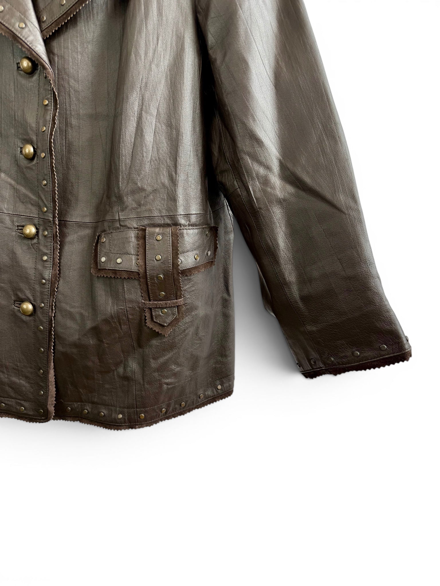Vintage Studded Leather Jacket — Brown