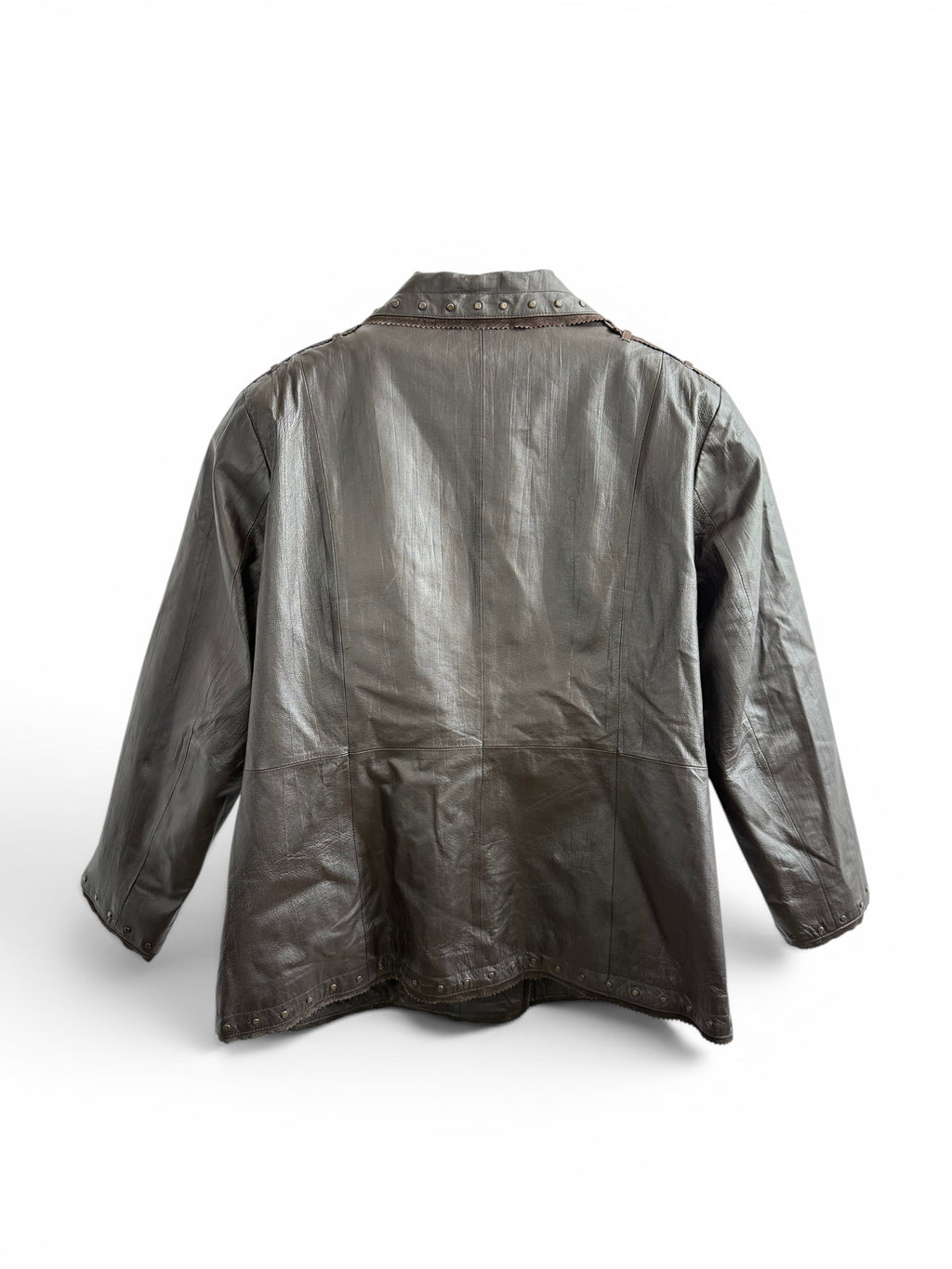 Vintage Studded Leather Jacket — Brown