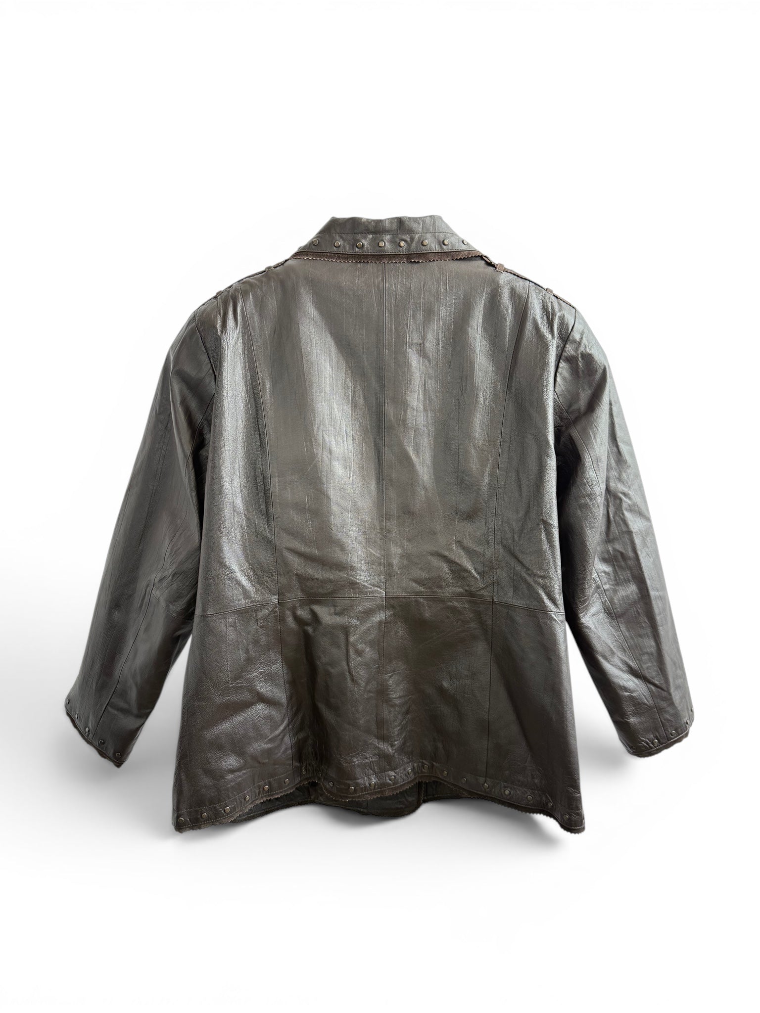 Vintage Studded Leather Jacket — Brown