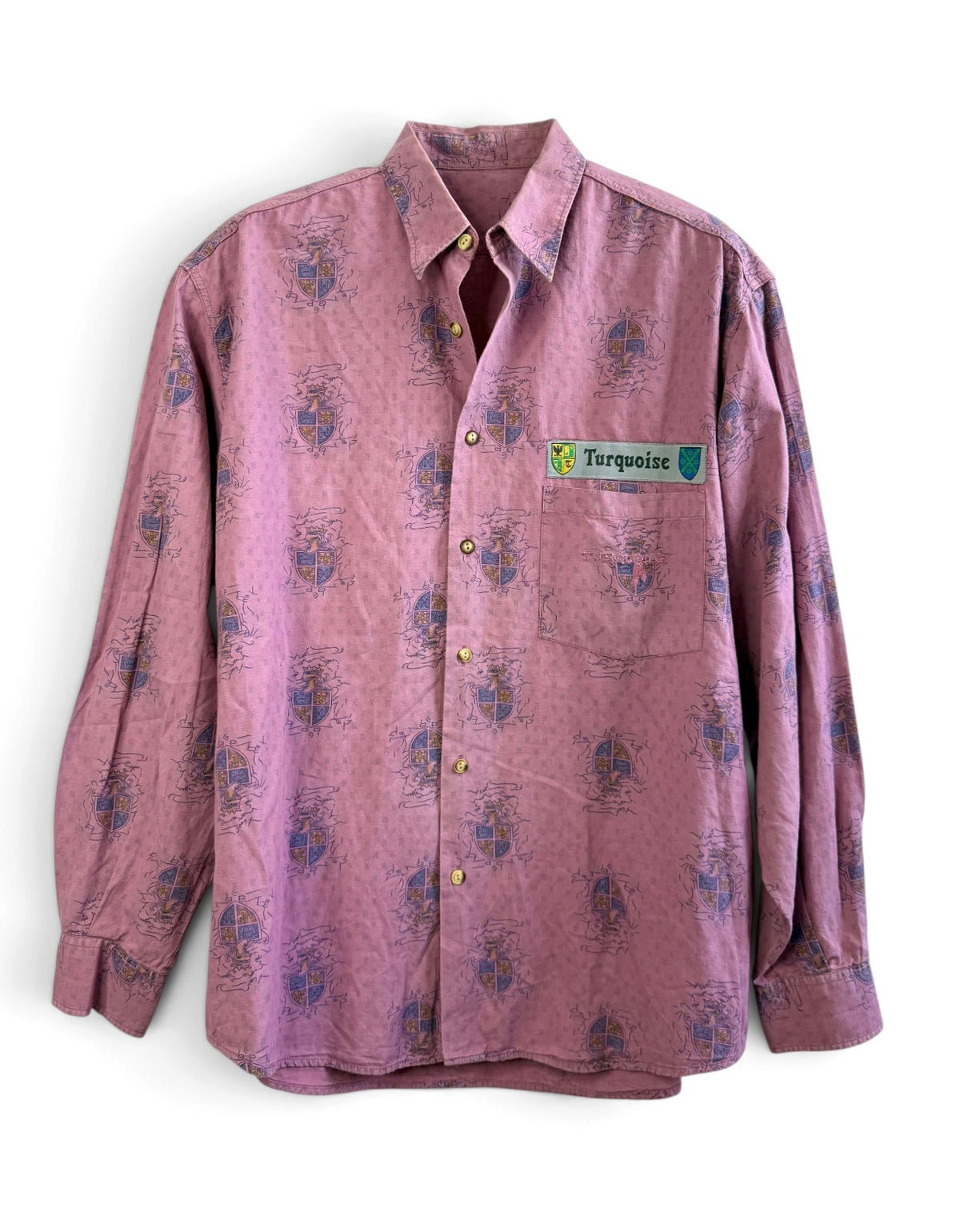 Turquoise Crest Print Vintage Shirt