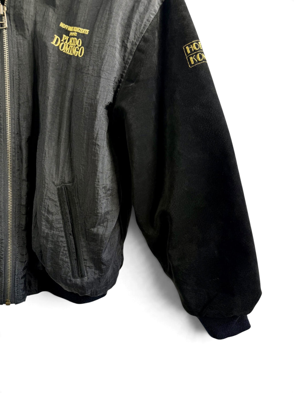 1995 Plácido Domingo Vintage Suede Sleeve Bomber Jacket