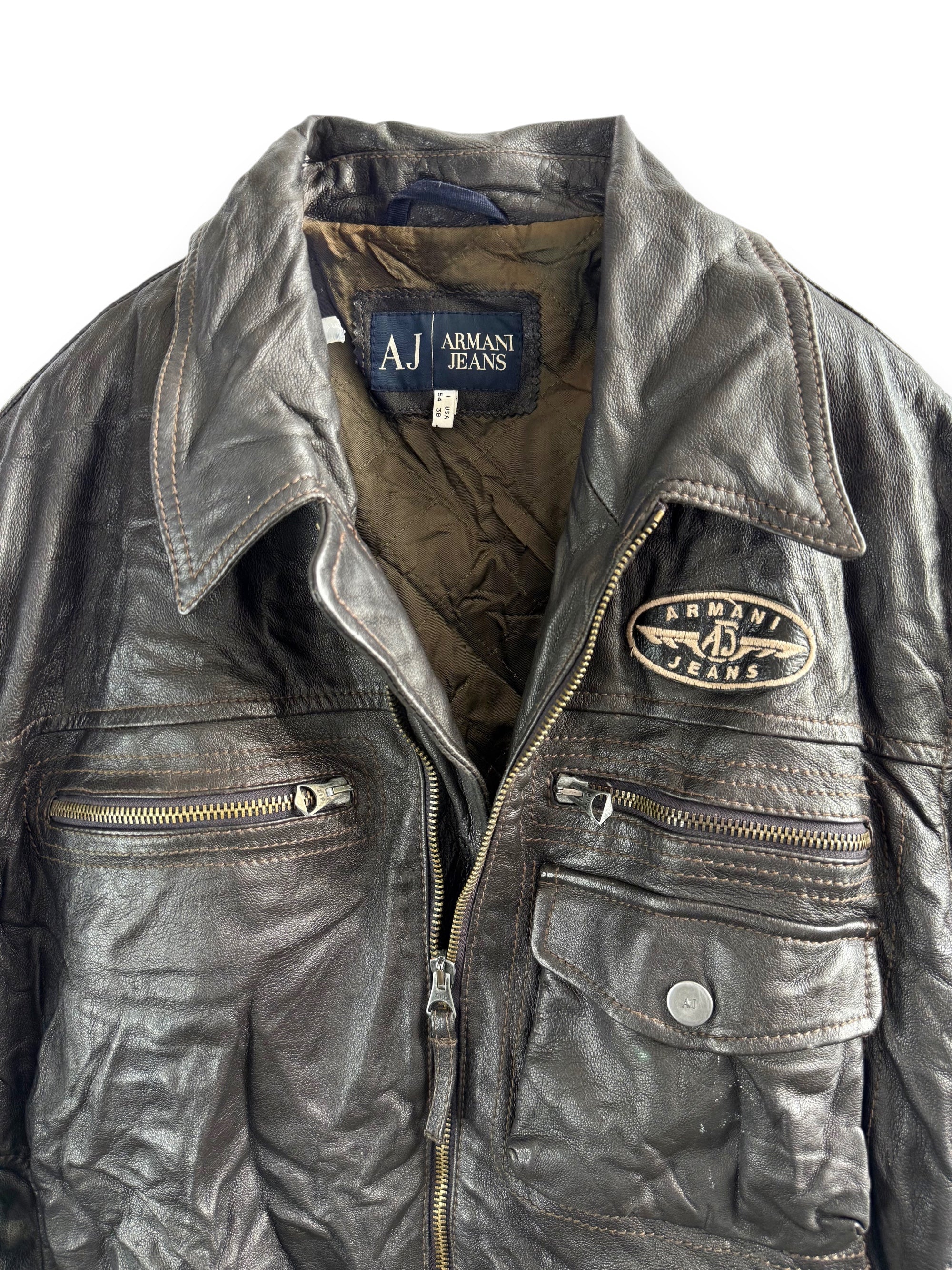 Vintage Armani Jeans Black Leather Jacket