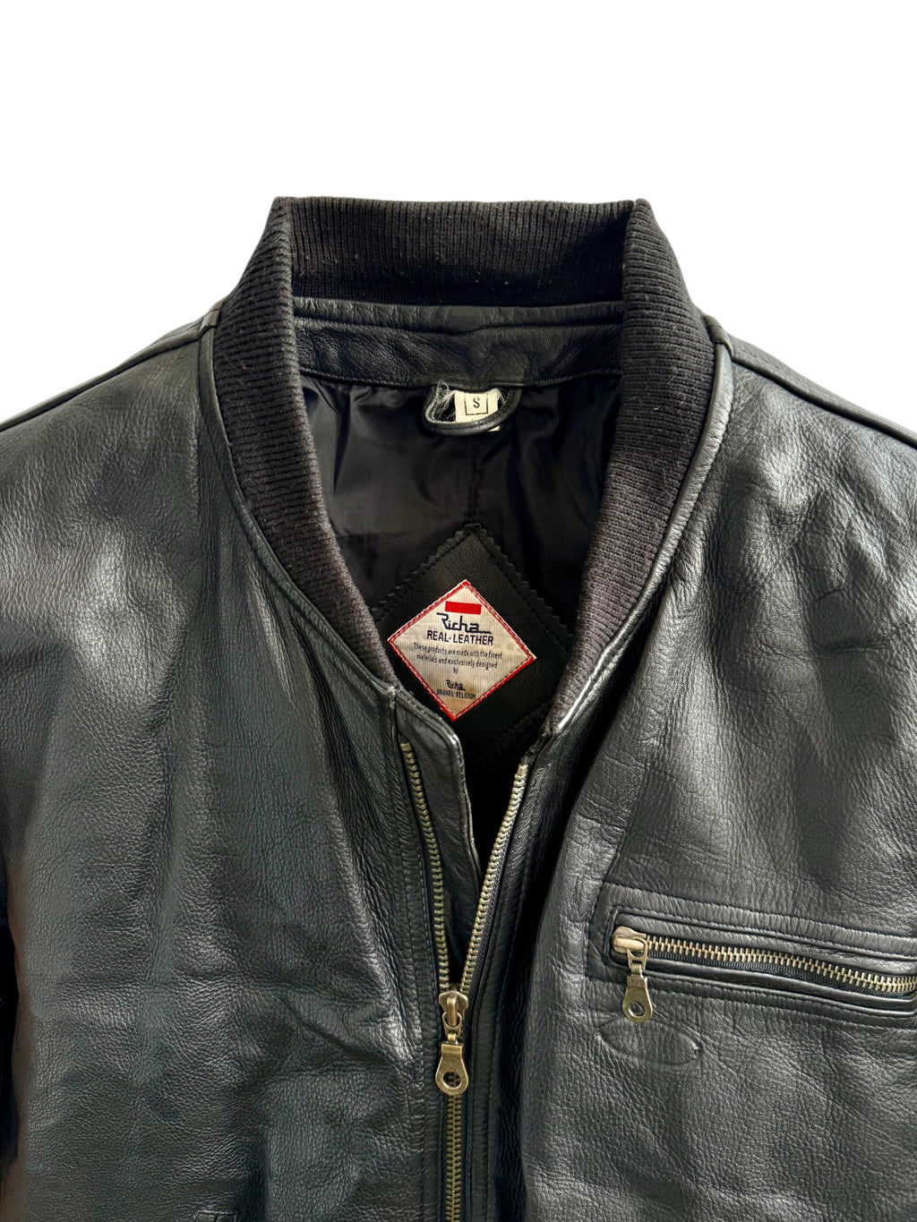 Vintage Two-Tone Leather Bomber Jacket Black and Camel