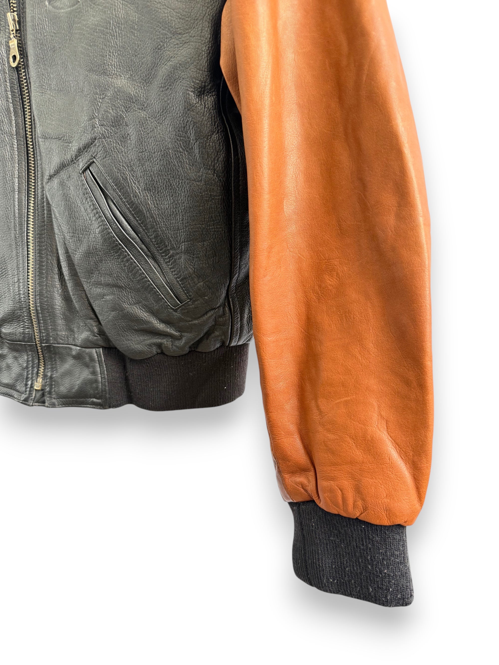 Vintage Two-Tone Leather Bomber Jacket Black and Camel