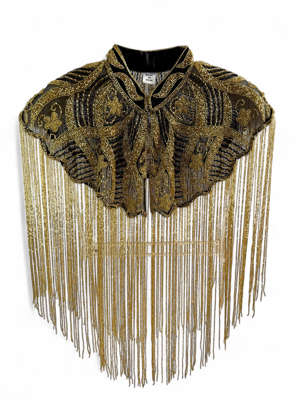 Black & Gold Beaded Fringe Capelet
