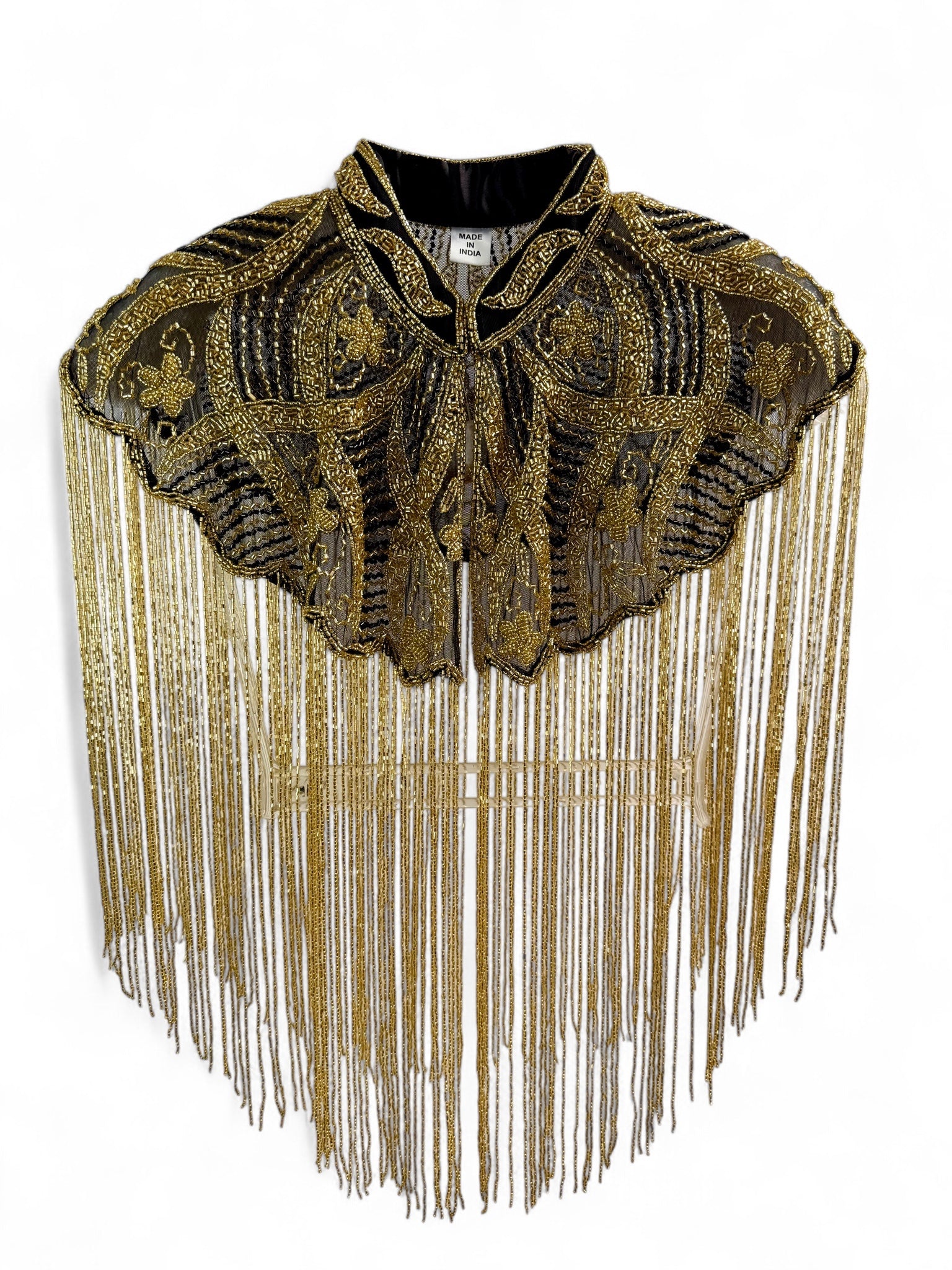 Black & Gold Beaded Fringe Capelet