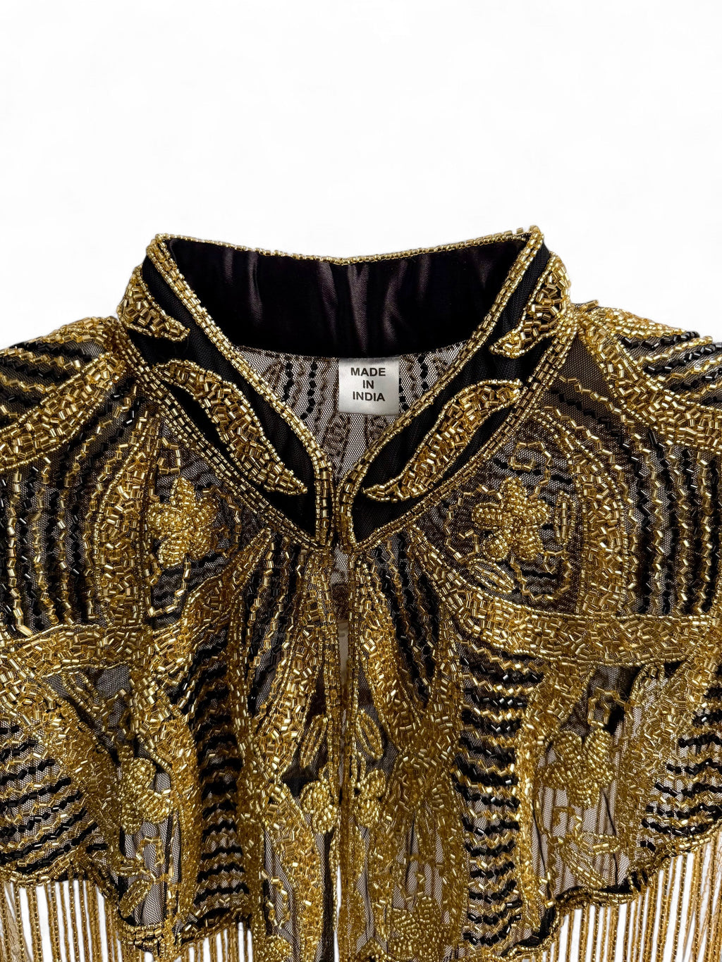 Black & Gold Beaded Fringe Capelet