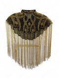 Black & Gold Beaded Fringe Capelet