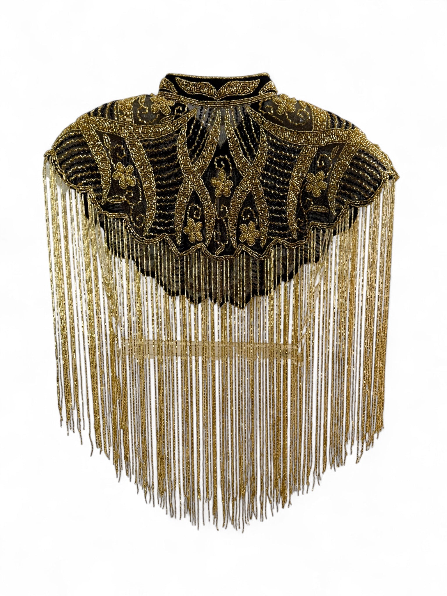 Black & Gold Beaded Fringe Capelet