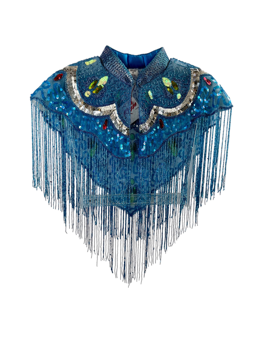 Blue Beaded Fringe Capelet
