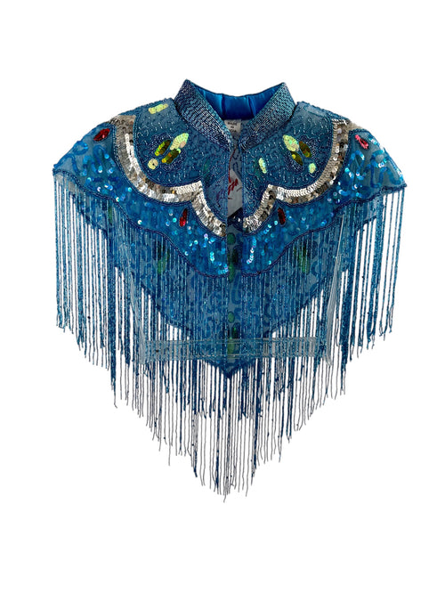 Blue Beaded Fringe Capelet