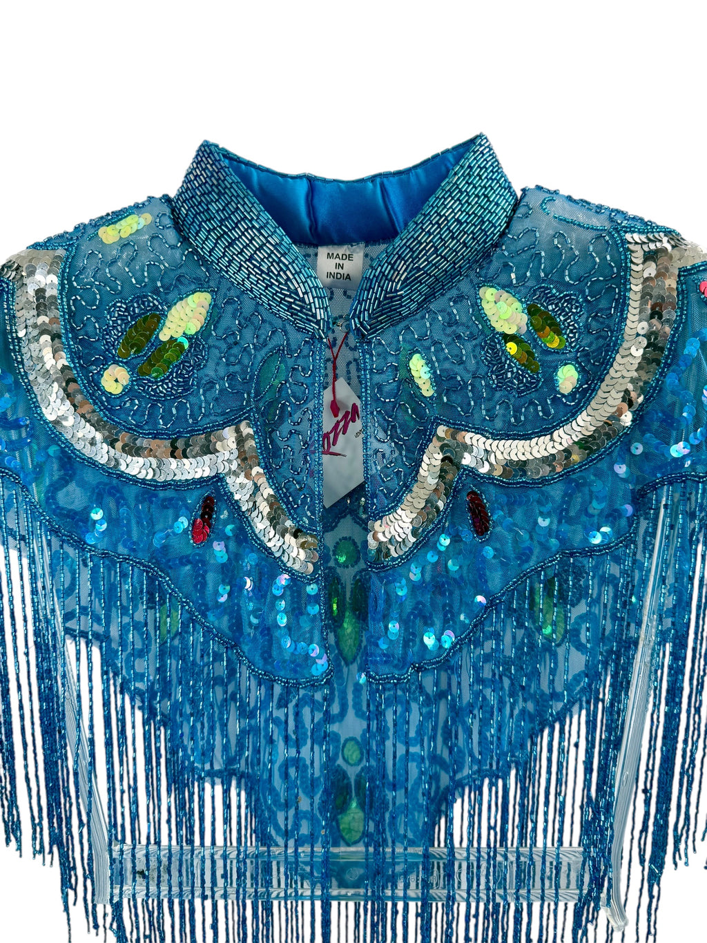 Blue Beaded Fringe Capelet