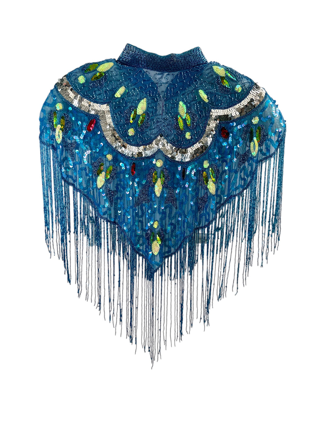 Blue Beaded Fringe Capelet