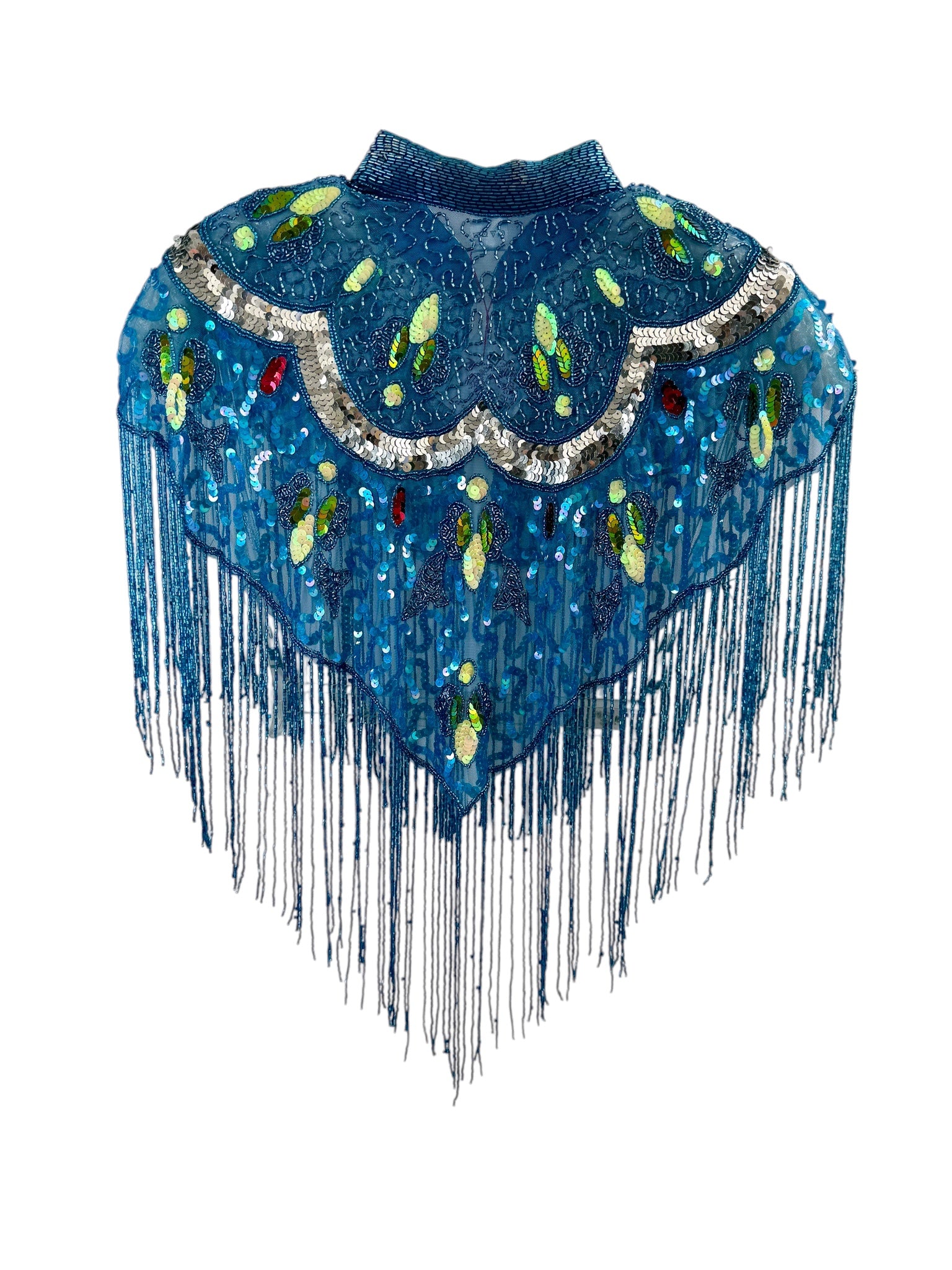 Blue Beaded Fringe Capelet