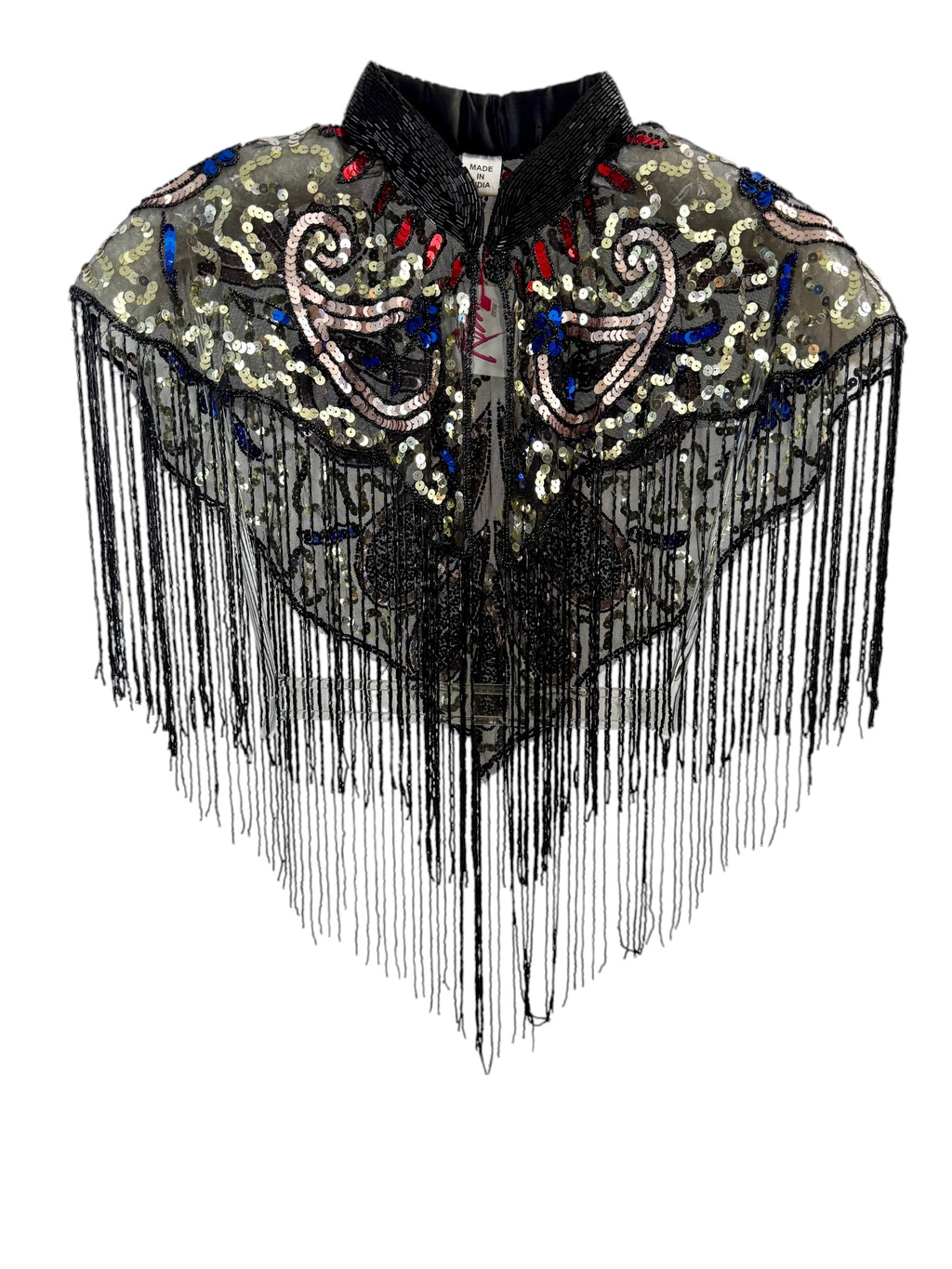 Black Beaded & Sequin Fringe Capelet