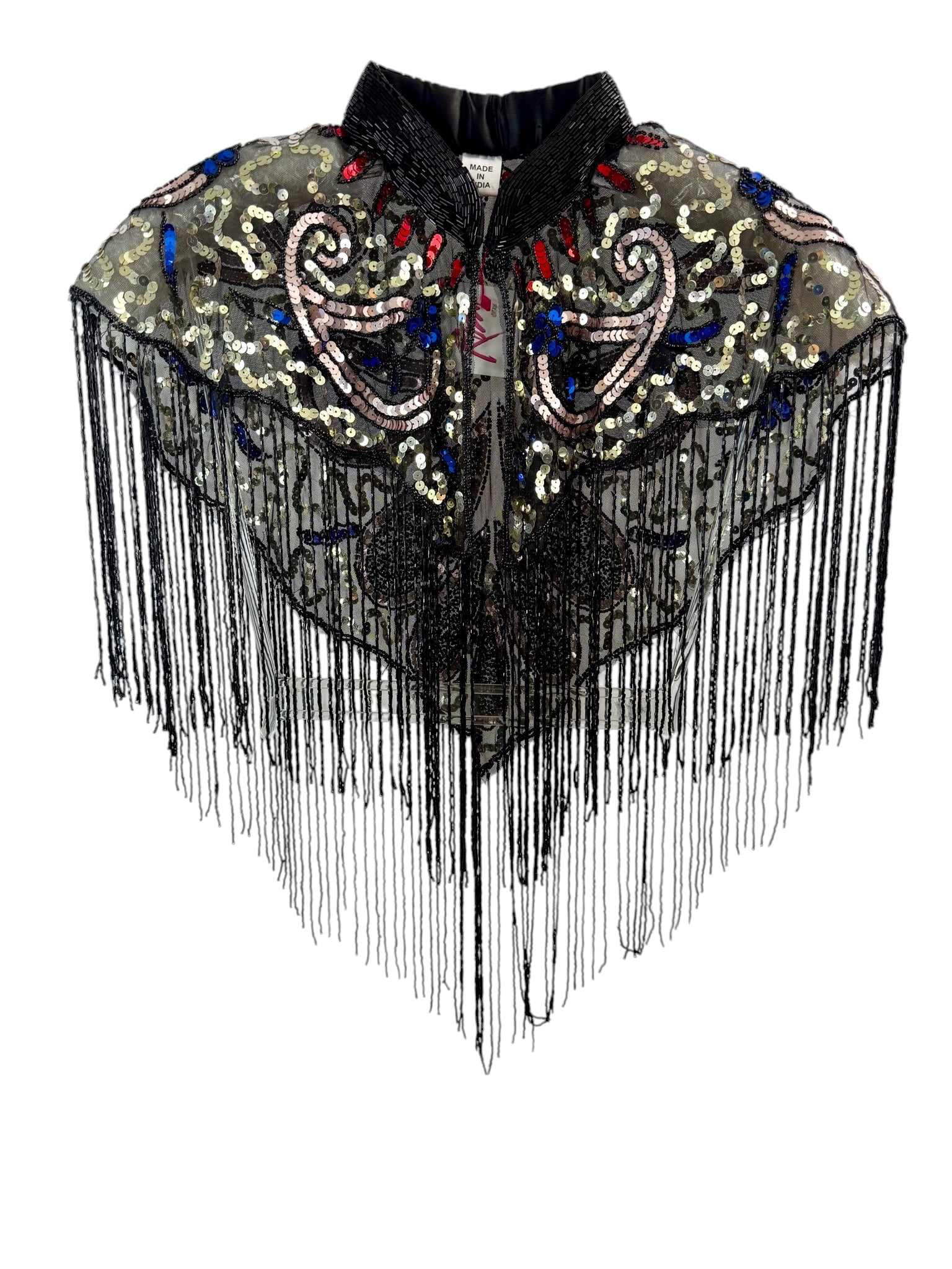 Black Beaded & Sequin Fringe Capelet