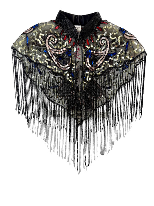 Black Beaded & Sequin Fringe Capelet
