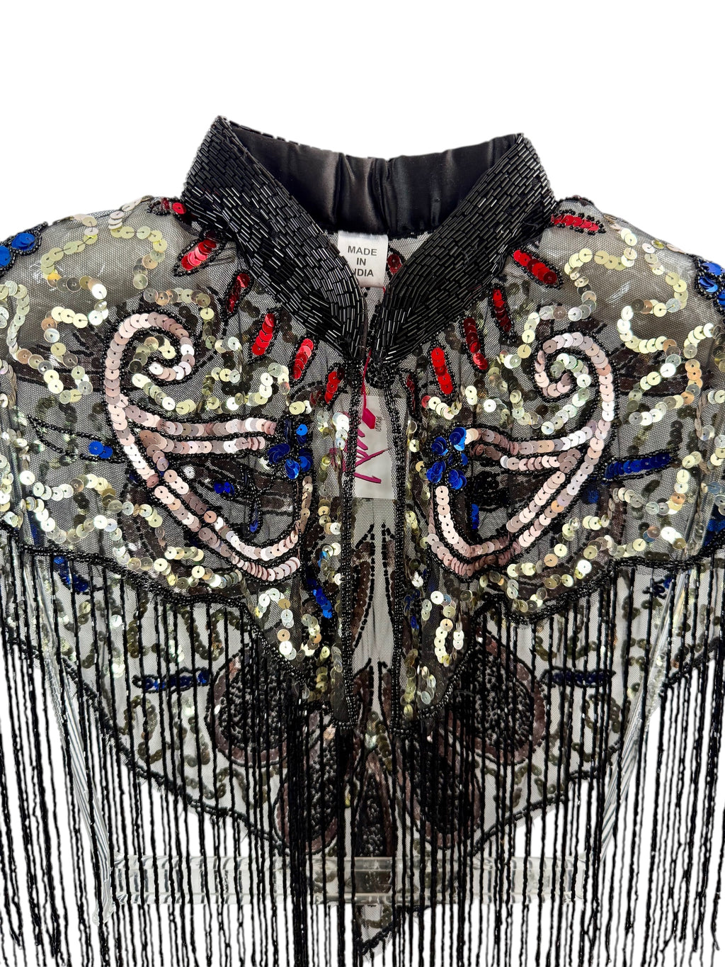 Black Beaded & Sequin Fringe Capelet