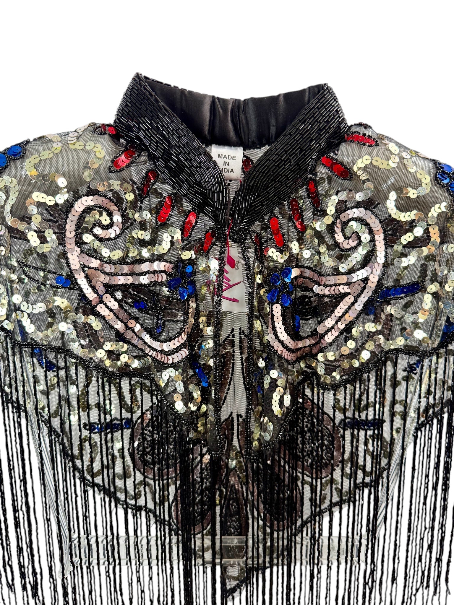 Black Beaded & Sequin Fringe Capelet