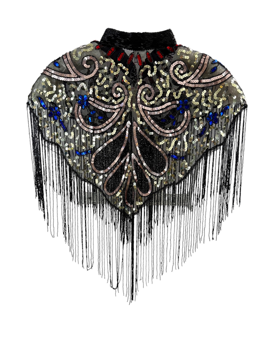 Black Beaded & Sequin Fringe Capelet
