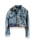 Vintage Acid Wash Cropped Denim Jacket with Patches