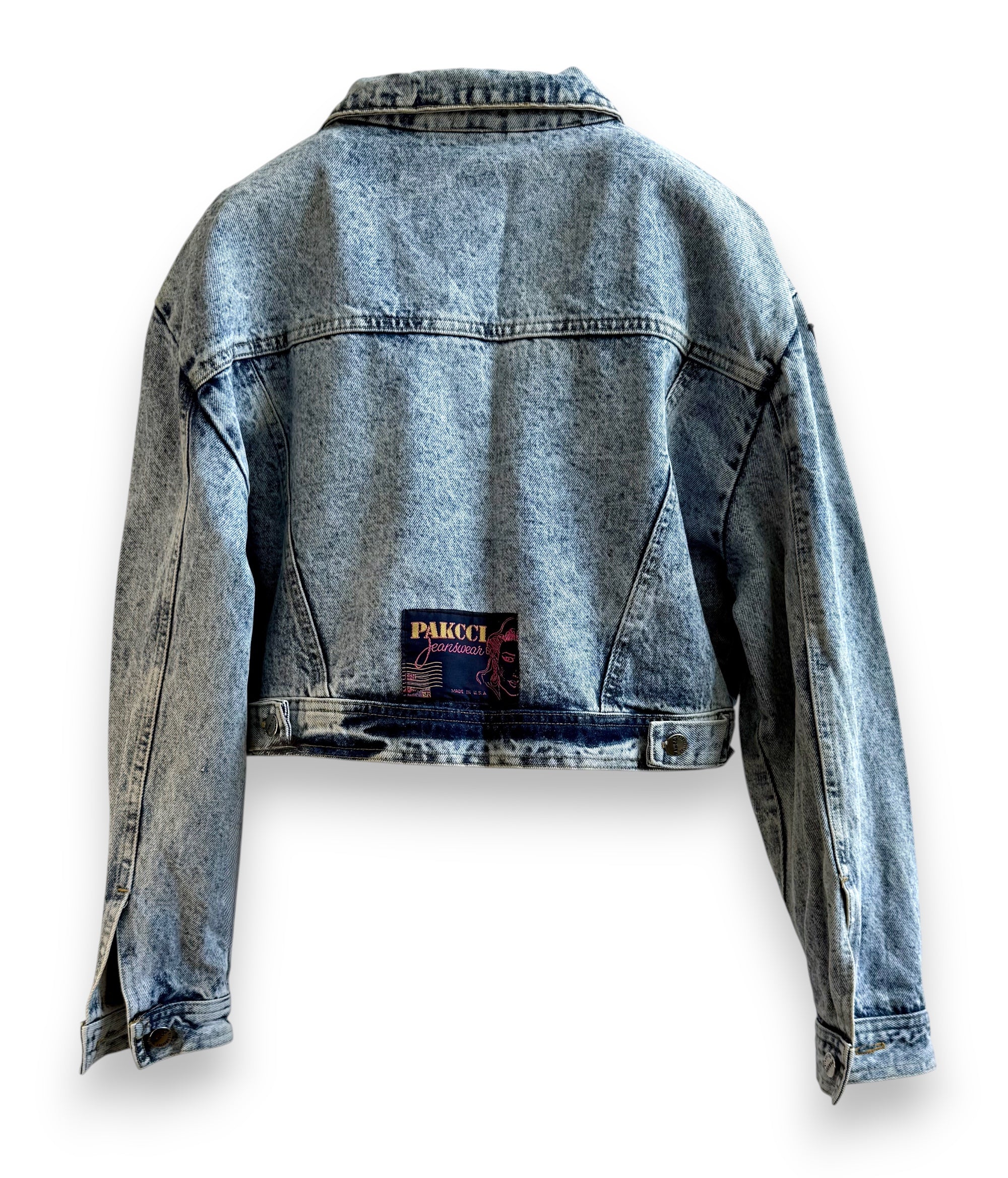 Vintage Acid Wash Cropped Denim Jacket with Patches