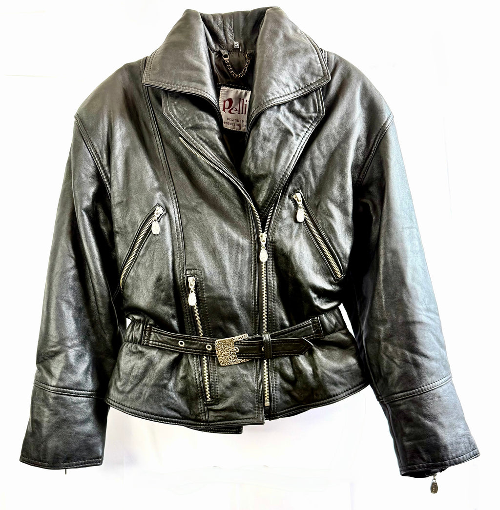 Vintage Belted Leather Biker Jacket