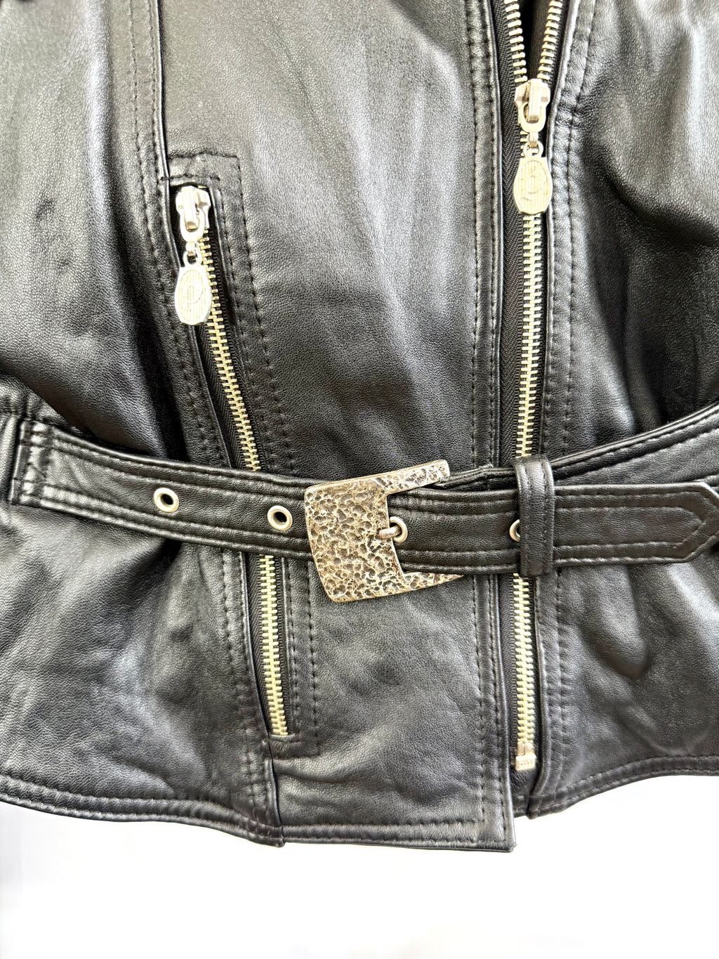 Vintage Belted Leather Biker Jacket