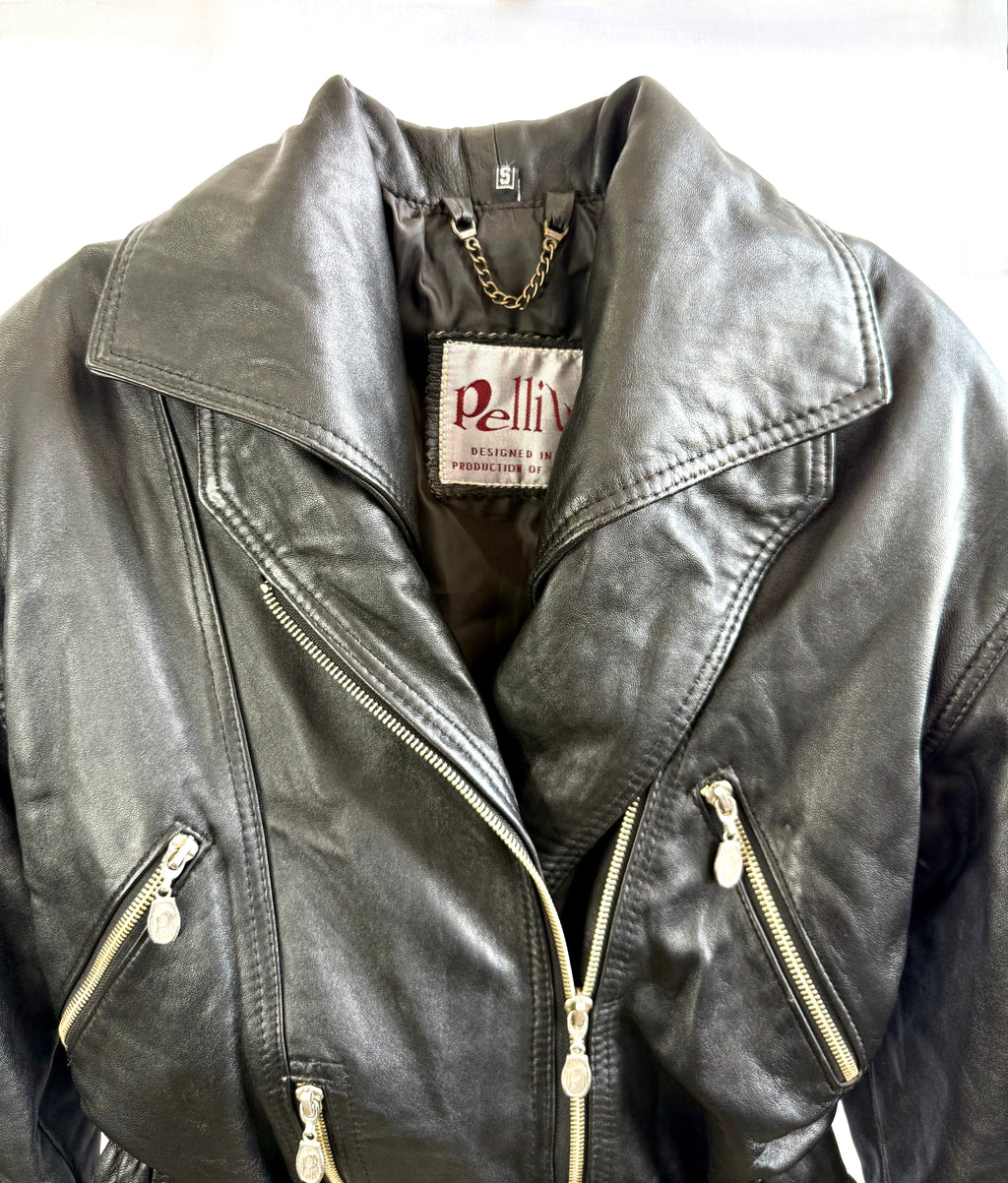 Vintage Belted Leather Biker Jacket