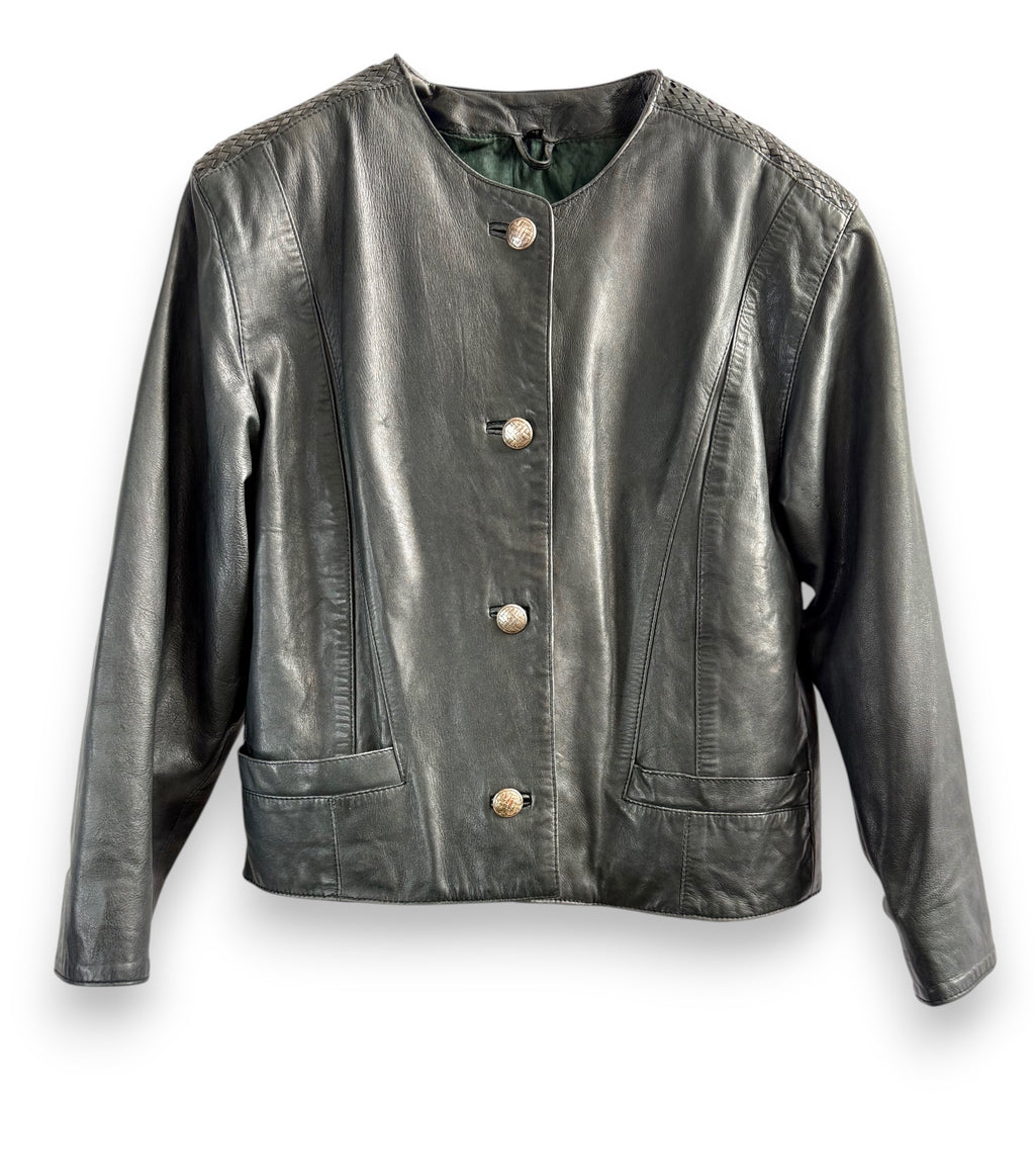 Vintage Black Leather Minimal Jacket