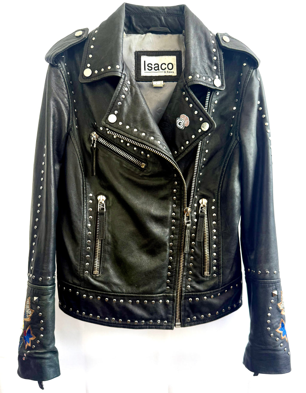Vintage Embroidered Studded Leather Biker Jacket