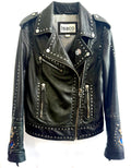 Vintage Embroidered Studded Leather Biker Jacket