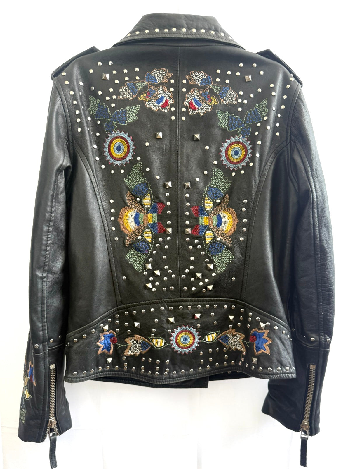 Vintage Embroidered Studded Leather Biker Jacket